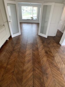 Chevron Design Parquet Flooring, Dublin supplied and fitted by MM Parquet Flooring & Carpentry Service, Ireland